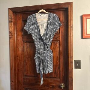 Boden Blue and White Wrap Romper